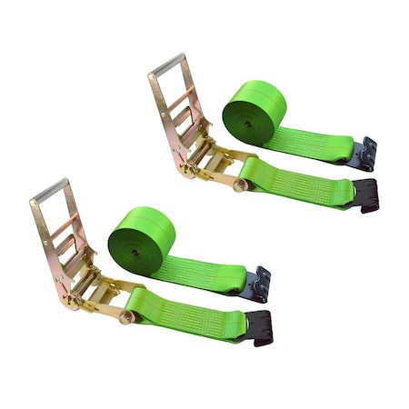 Tie 4 Safe Heavy Duty 4" x 30' Ratchet Tie Down Strap Flat Hook for Farm Trailer Truck Green, 2PK RT21R-1530-M12N-GR-2